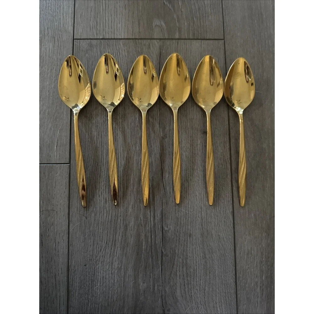 6 PCs American Flair Gold Stainless Silverware Place Oval‎ Soup Spoons IS 7